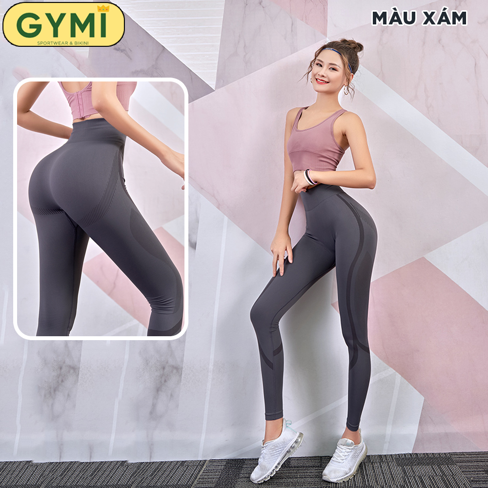 Quần tập Gym Yoga Nữ GYMI QD14 Lưng cao Nâng mông chất dệt kim cao cấp hoạ tiết vân nổi bật 2 ống quần, quần thể thao quần thể dục quần Yoga