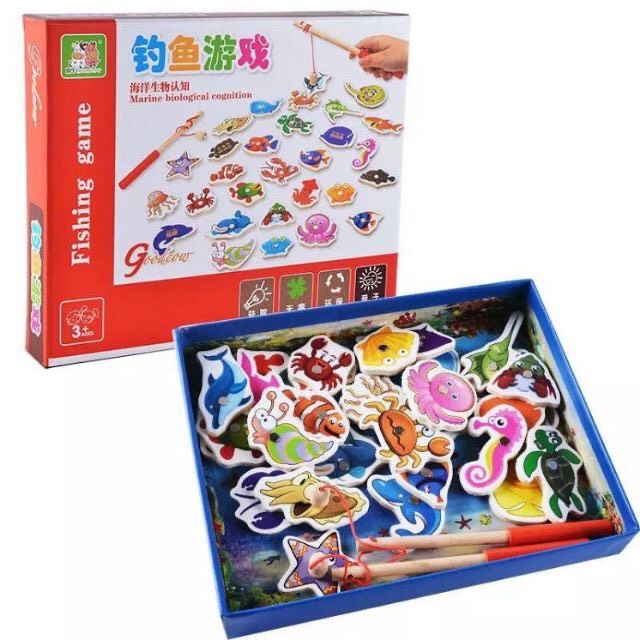 Hộp đồ chơi câu cá nam châm bằng gỗ