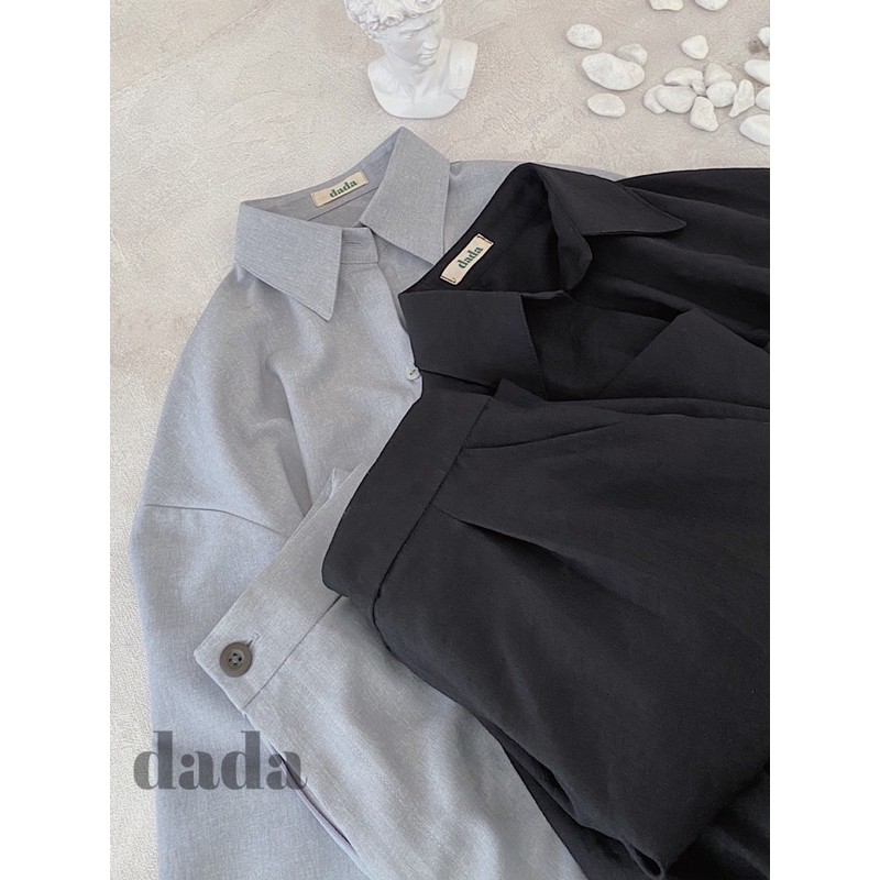 Dada set sơ mi nữ dáng dài xẻ vạt kèm quần short