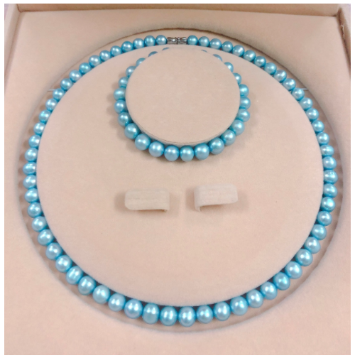 [HCM]??[ HÀNG GIA CÔNG- NGOC TRAI NUÔI 8LY ] Bộ trang sức 2 món ngọc trai nuôi phú quốc màu XANH DƯƠNG hạt tròn đềuquà tặng tuyệt vời ( có tư vấn side tay)