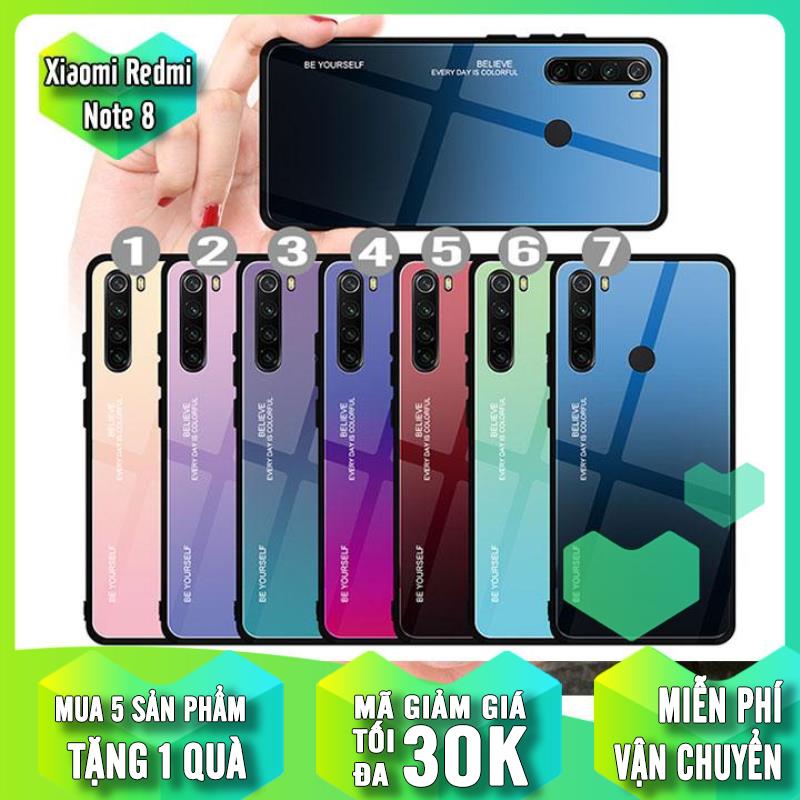 Ốp lưng cho Xiaomi Redmi Note 8 gương cứng 2 màu Gradient Ver 2 , viền TPU dẻo đen