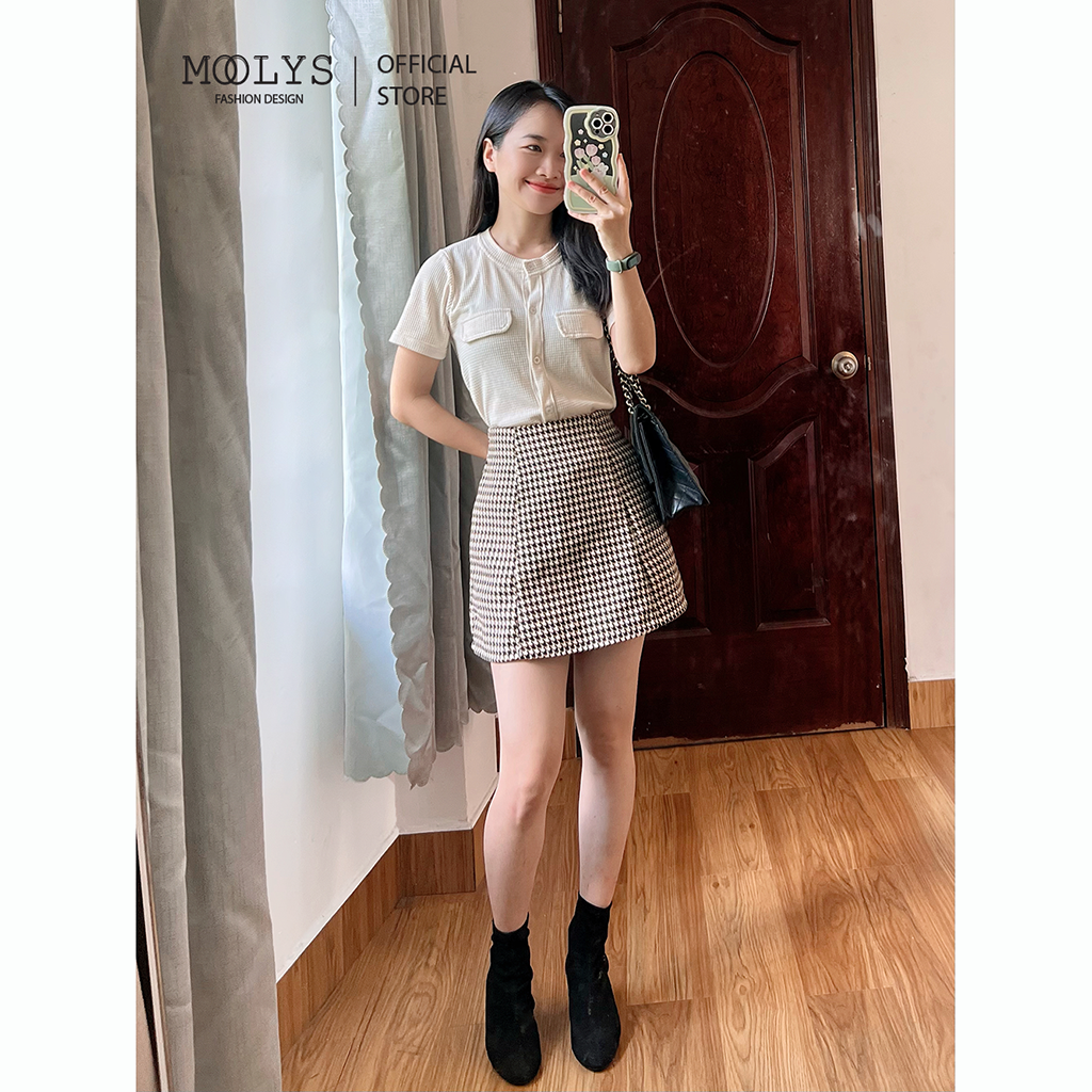 Chân váy chữ A dạ tweed MOOLYS basic MK002