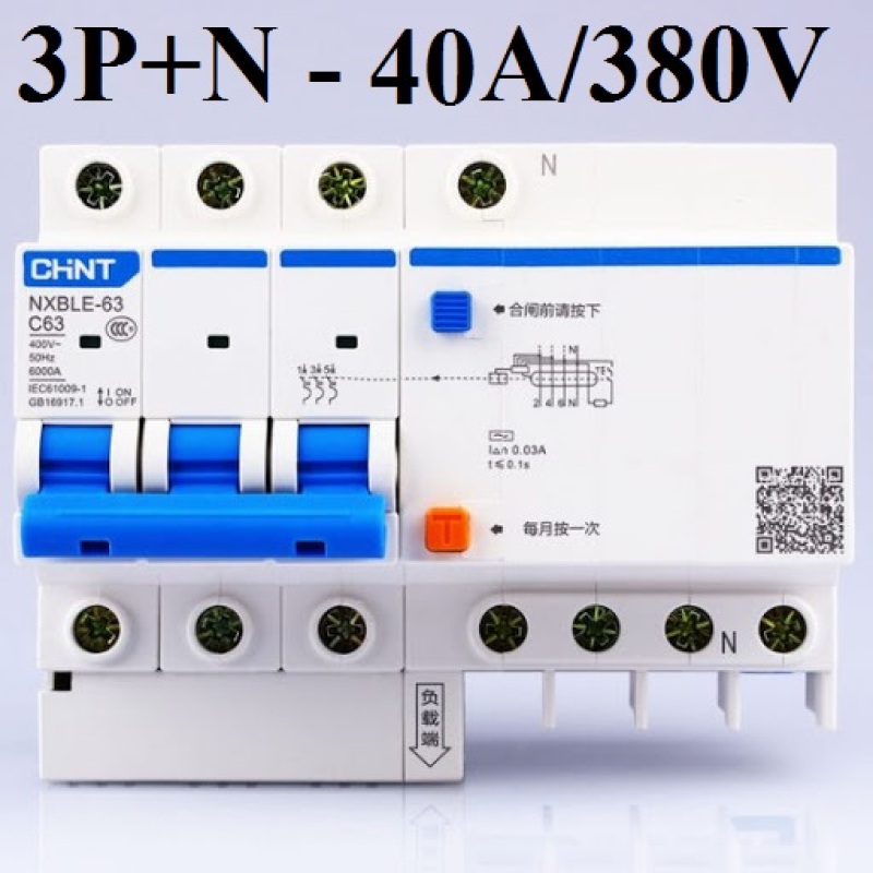 Aptomat chống giật chống dòng dò 3P+N CHINT NXBE-40A-380V Cb chống giật