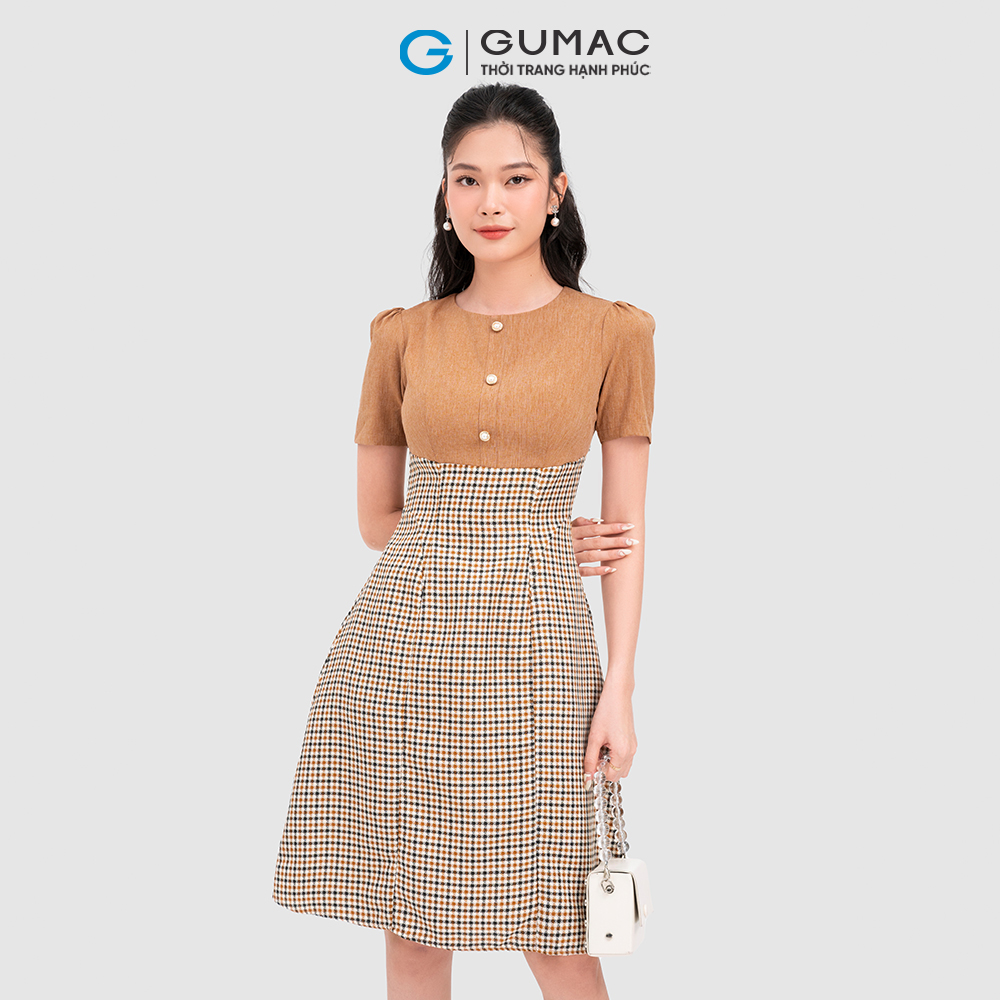 Đầm caro đính nút thời trang GUMAC DC11071