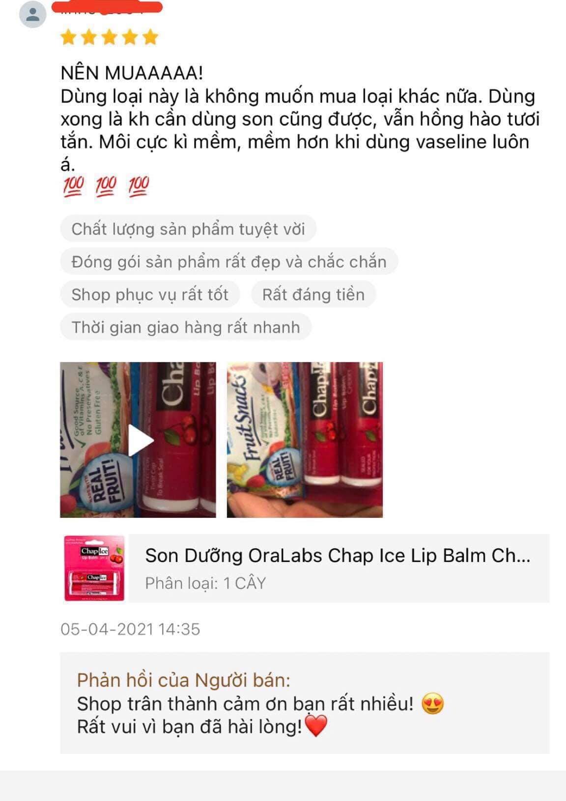 Son Dưỡng OraLabs Chap Ice Lip Balm Cherry USA ( tách lẻ 1 cây )