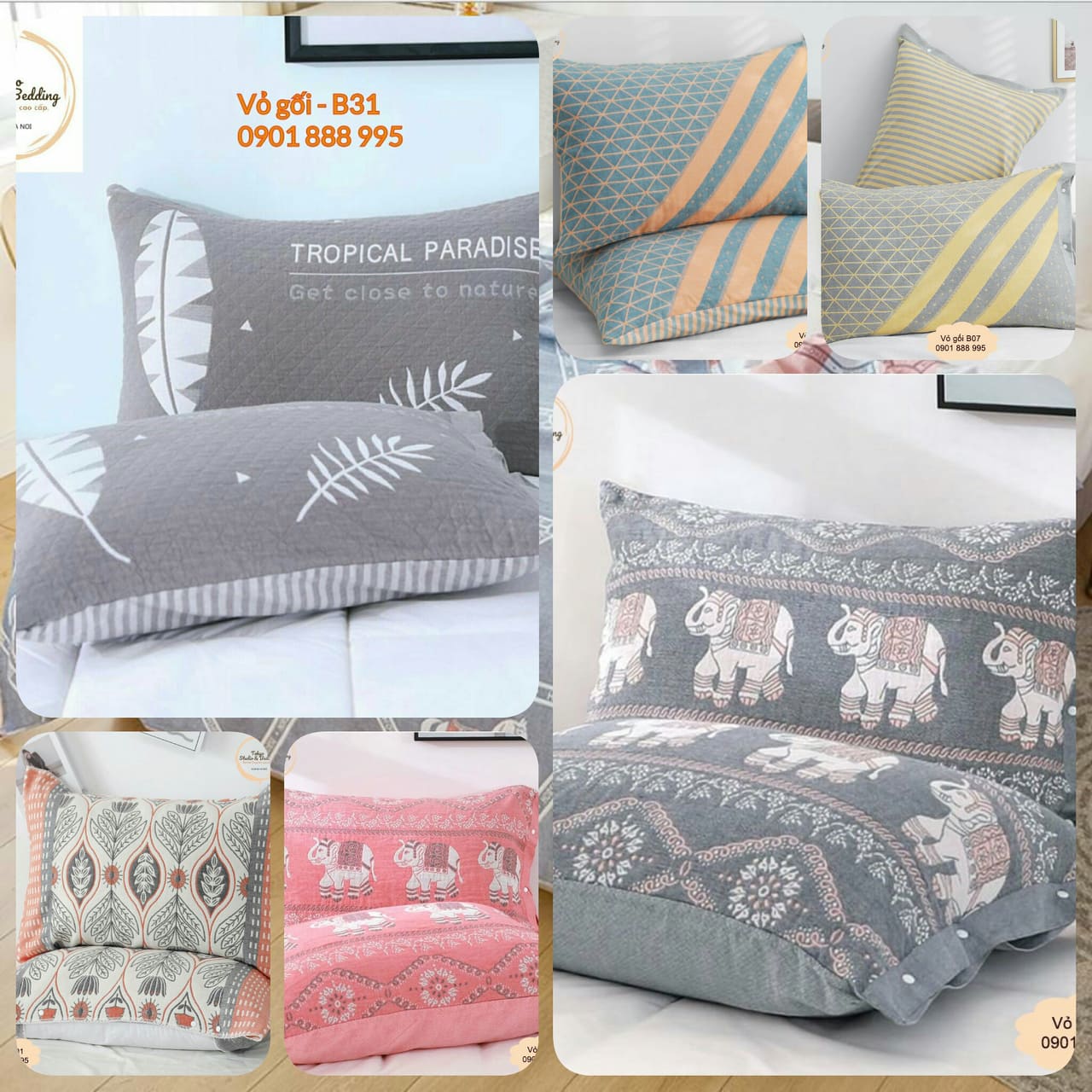 (1)TH Vỏ Gối vải Xô Cotton Sợi tre Organic_Dòng Basic/Phổ thông (Cặp)
