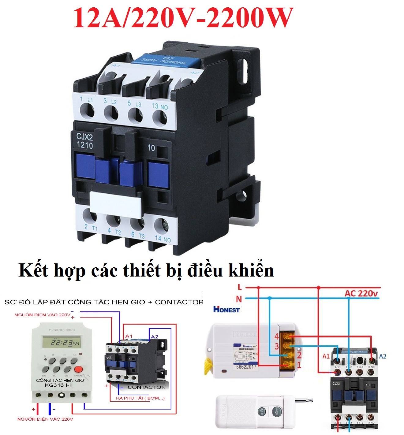 Khởi động từ 1 pha 220V 12A-CJX2