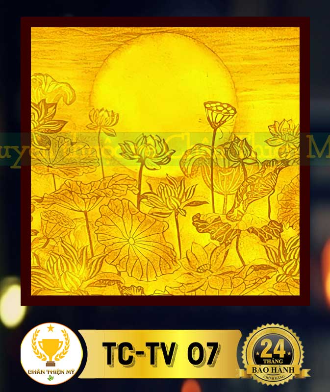 Tranh In Trúc Chỉ Vuông Phong Thủy CHÂN THIỆN MỸ, Đèn Trang Trí Phòng Thờ, Bàn Thờ TC-TV-94