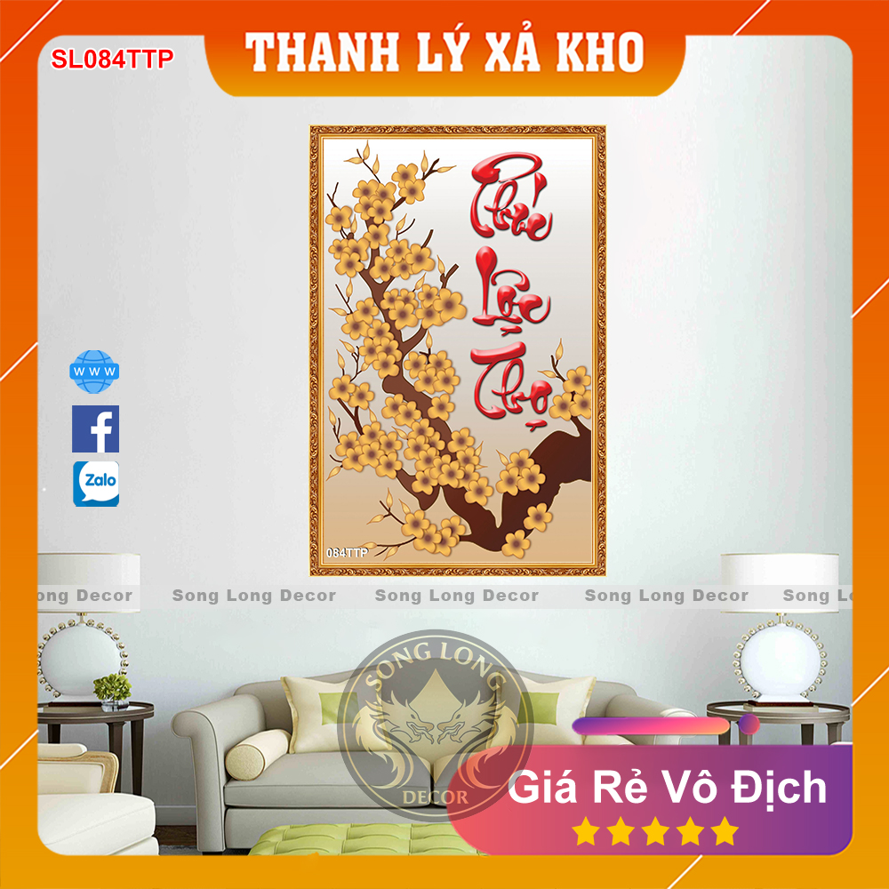 Tranh Dán Tường Chữ Phúc Lộc Thọ - SL084TTP- Tranh 3d Thư Pháp - Song Long Decor