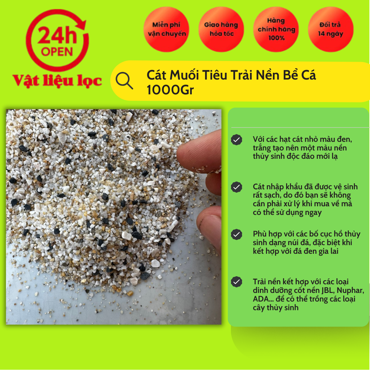 Cát Muối Tiêu Trải Nền Bể Cá 1000Gr