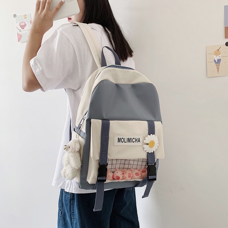 [HCM]Balo hoa cúc phối caro vải dù