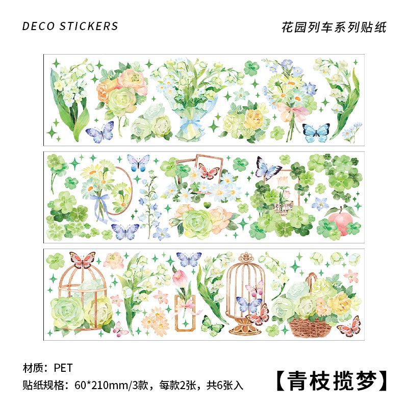 6 Pcs Sticker PET Flowers Garden DIY Decorative paper Journal Diary Cute Flowers