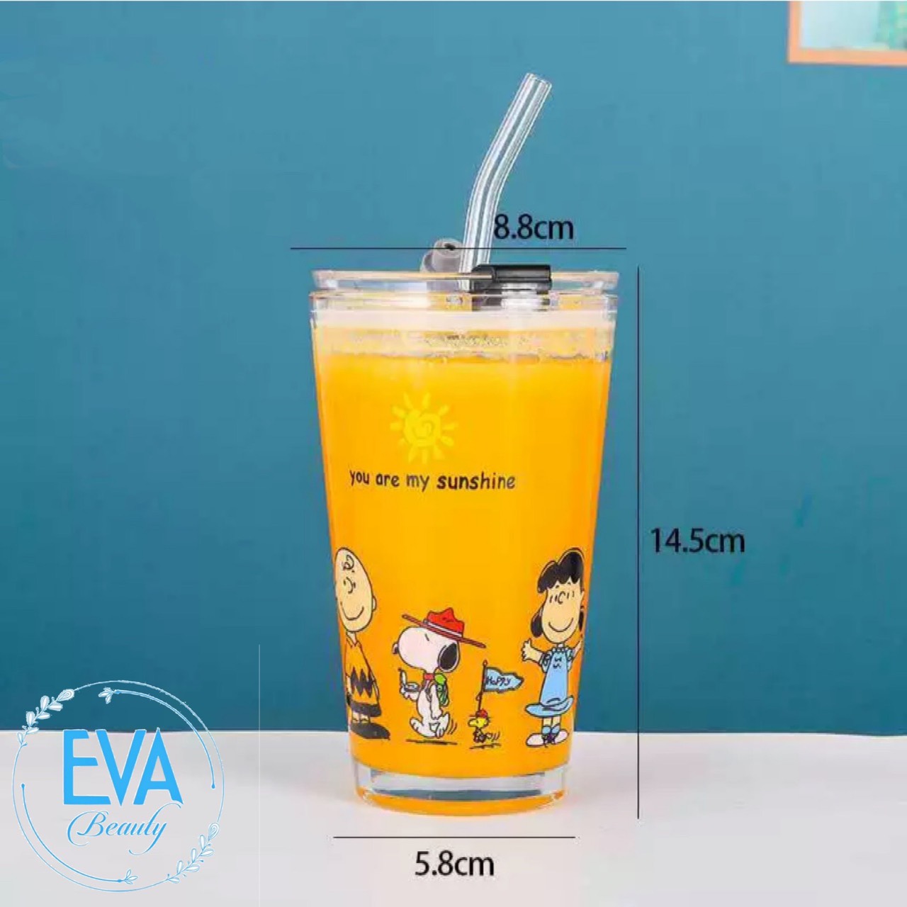 Cốc Thuỷ Tinh / Ly Thuỷ Tinh Uống Nước In Hình Dễ Thương Có Nắp Đậy Và Ống Hút Thuỷ Tinh Cao Cấp M2682