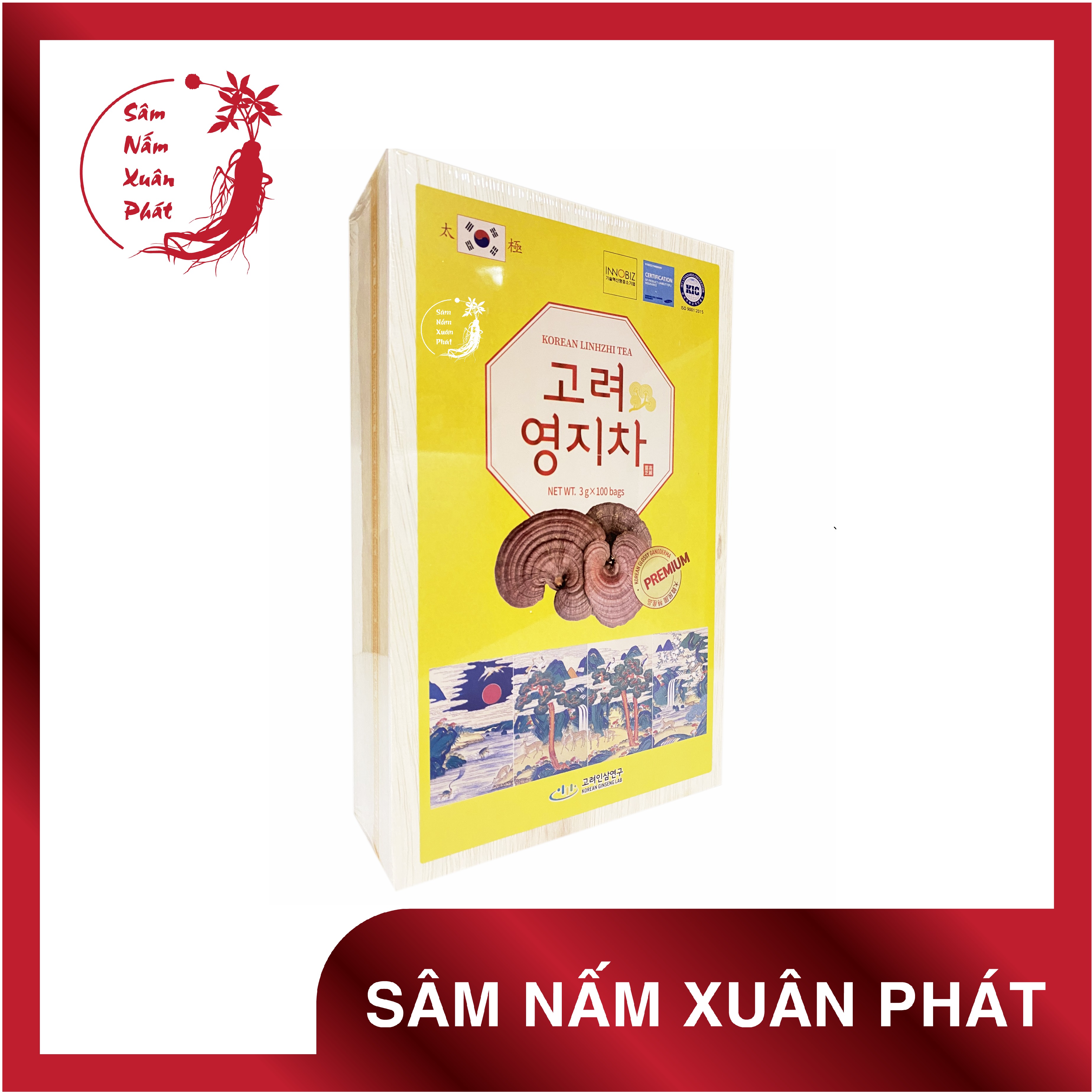 Trà Linh chi Hàn Quốc hộp gỗ 100 gói (Korean Linhzhi Tea)