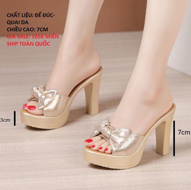 Dép cao gót nơ nhũ 7F GPSHOP