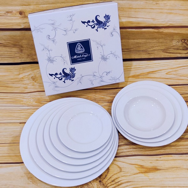Dĩa tròn trắng sứ Minh Long - dĩa trắng hình tròn sứ Minh Long
