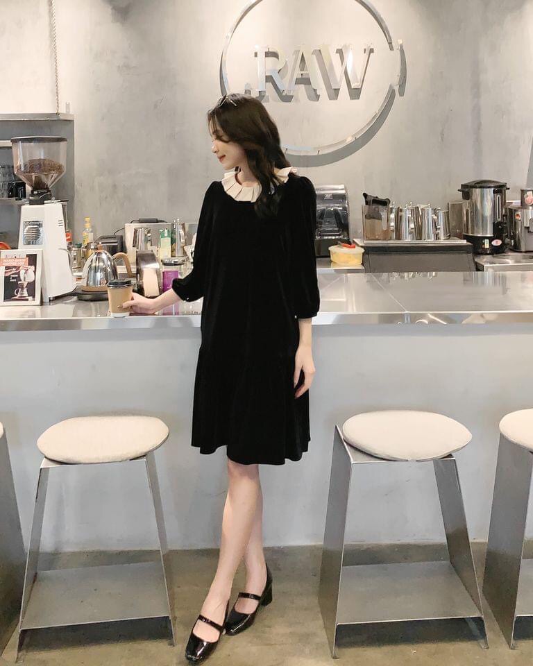 Váy nhung đuôi cá cao cấp phối cổ siêu đẹp