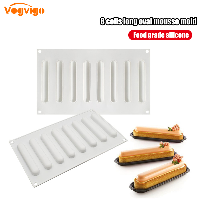 8 Company Long Oval Silicone Mold Long Mousse Mold Pastry Bakeware Chocolate Mold Dessert Tray Decoration
