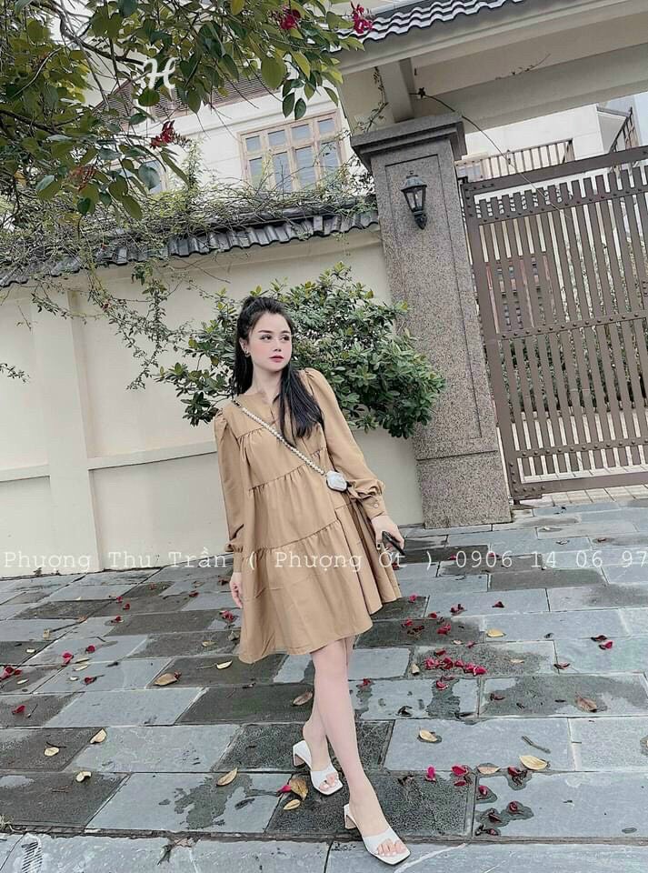 [FREESHIP MAX + HOÀN TIỀN MAX 15%] ĐẦM KATE NÂU XÒE DỄ THƯƠNG XINH