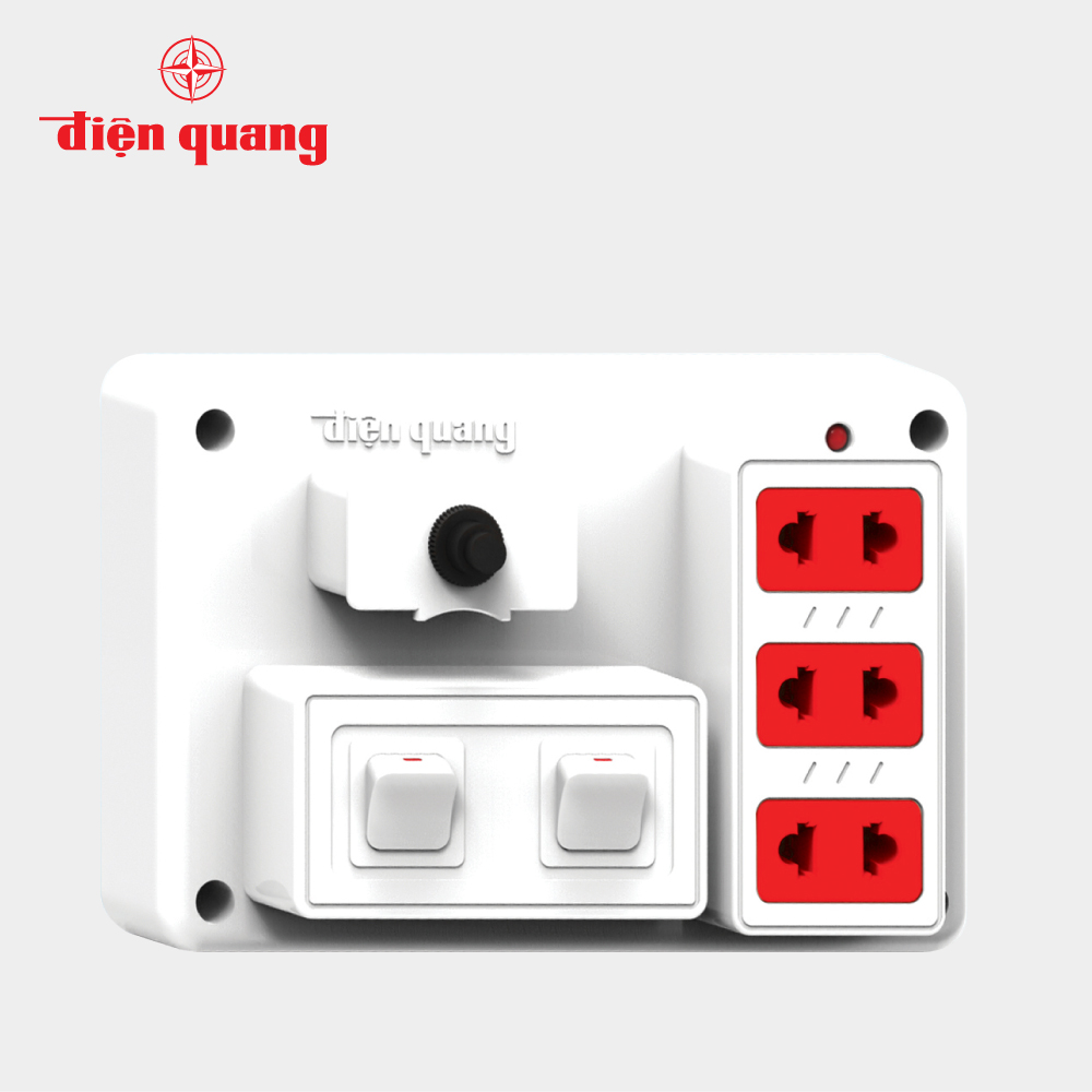 Bảng điện nổi Điện Quang Chính Hãng ĐQ FEP 32W 02S tự ngắt khi quá tải (màu trắng 3 lỗ 2 chấu 2 công tắc)