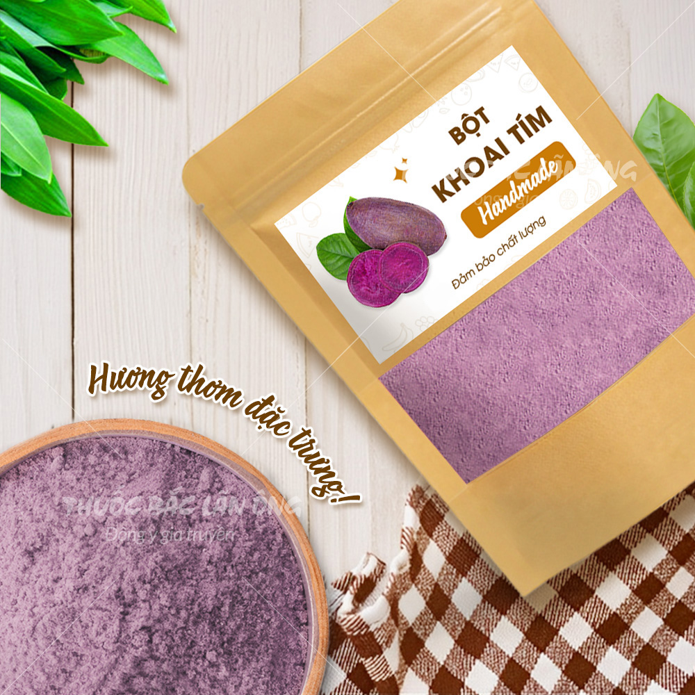 Bột khoai lang tím nguyên chất 100g, bột tạo màu, mùi thơm, dùng làm bánh, pha trà sữa, nấu chè