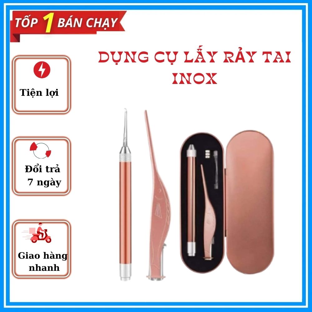 Dụng cụ lấy ráy tai có đèn inox cao cấp