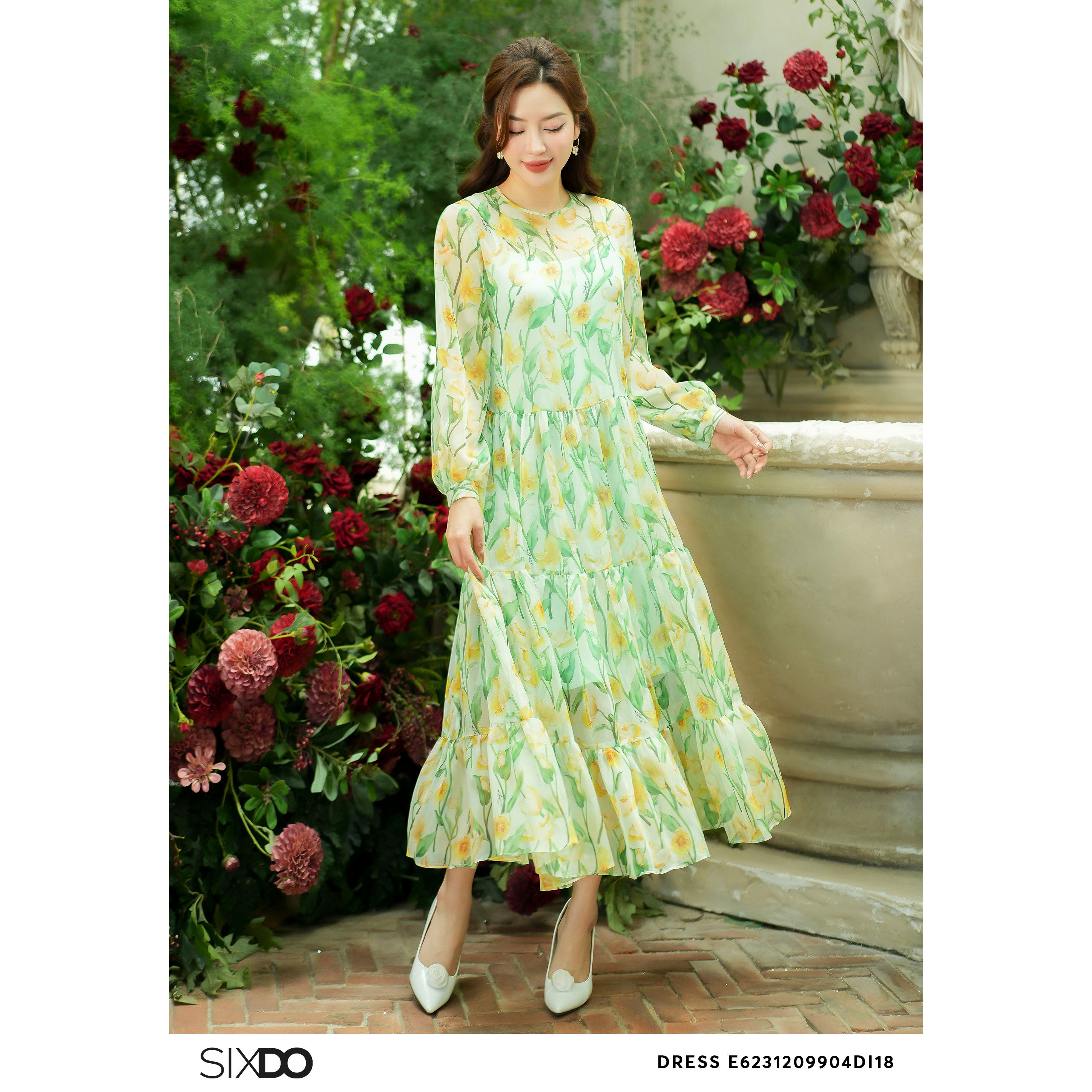 Đầm midi voan hoa SIXDO (Floral Voile Midi Dress)