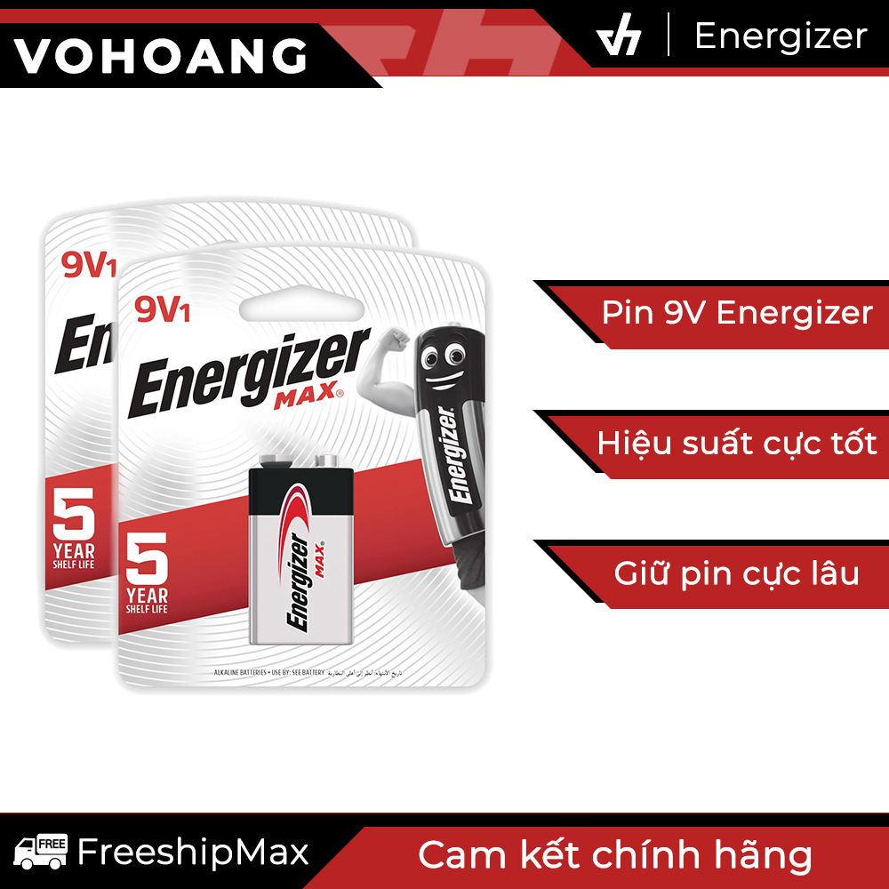 2x Energizer Max 9V Alkaline 522 chống chảy