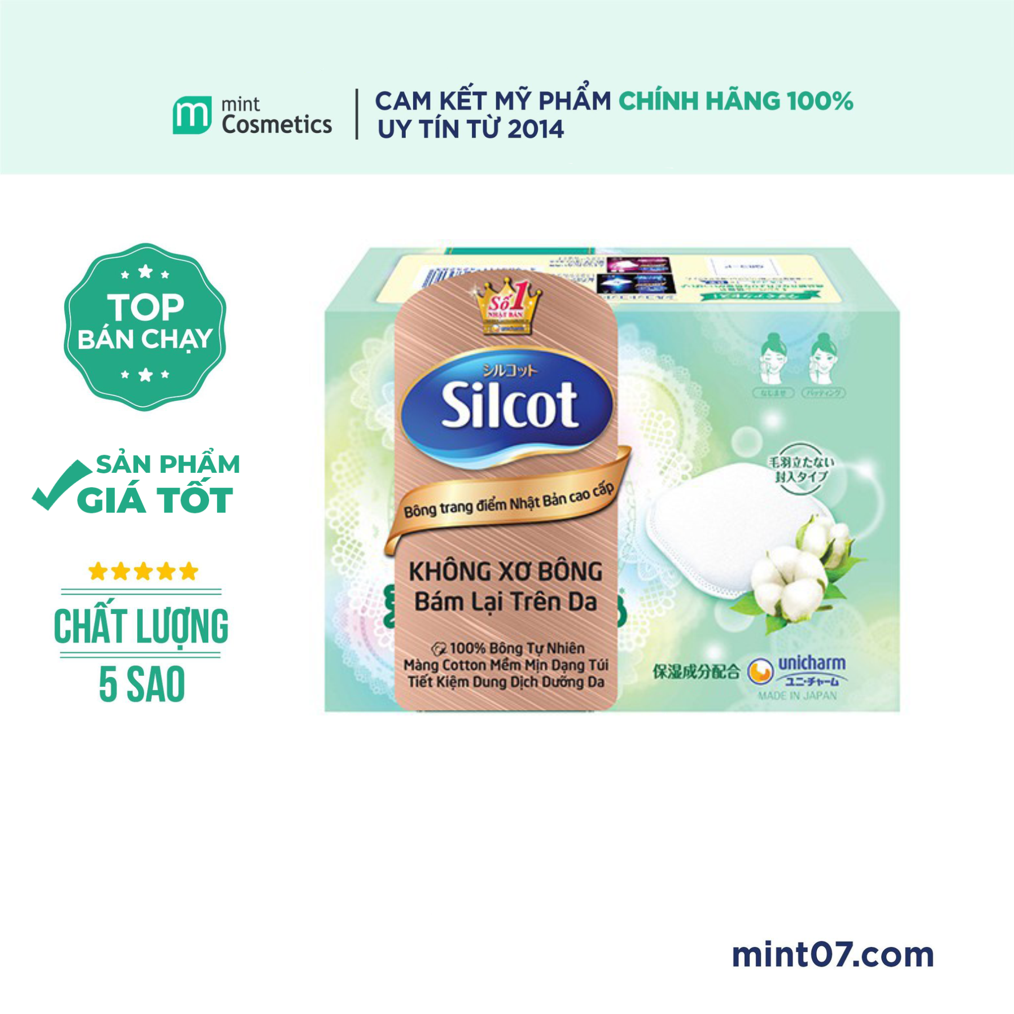 Bông tẩy trang Silcot xanh lá cây 66 miếng