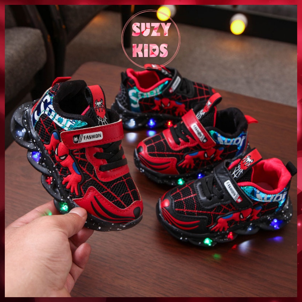 Giày thể thao siêu nhân nhện cho bé trai từ 2 đến 6 tuổi có đèn nháy