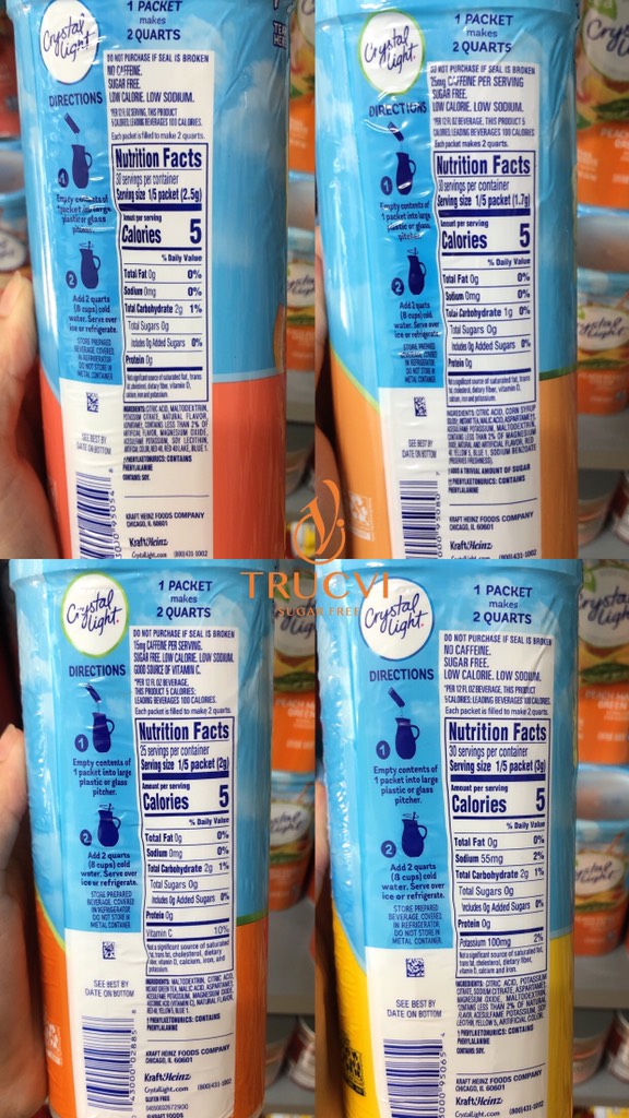 Bột trái cây pha nước Crystal Light gói lớn không đường ( eat clean, low carb, keto, tiểu đường)
