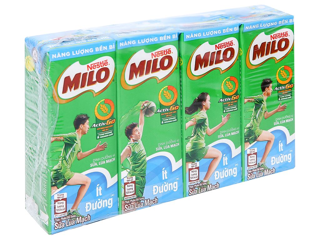 Thùng 48 Hộp Sữa lúa mạch Milo Active Go ÍT ĐƯỜNG 180ml