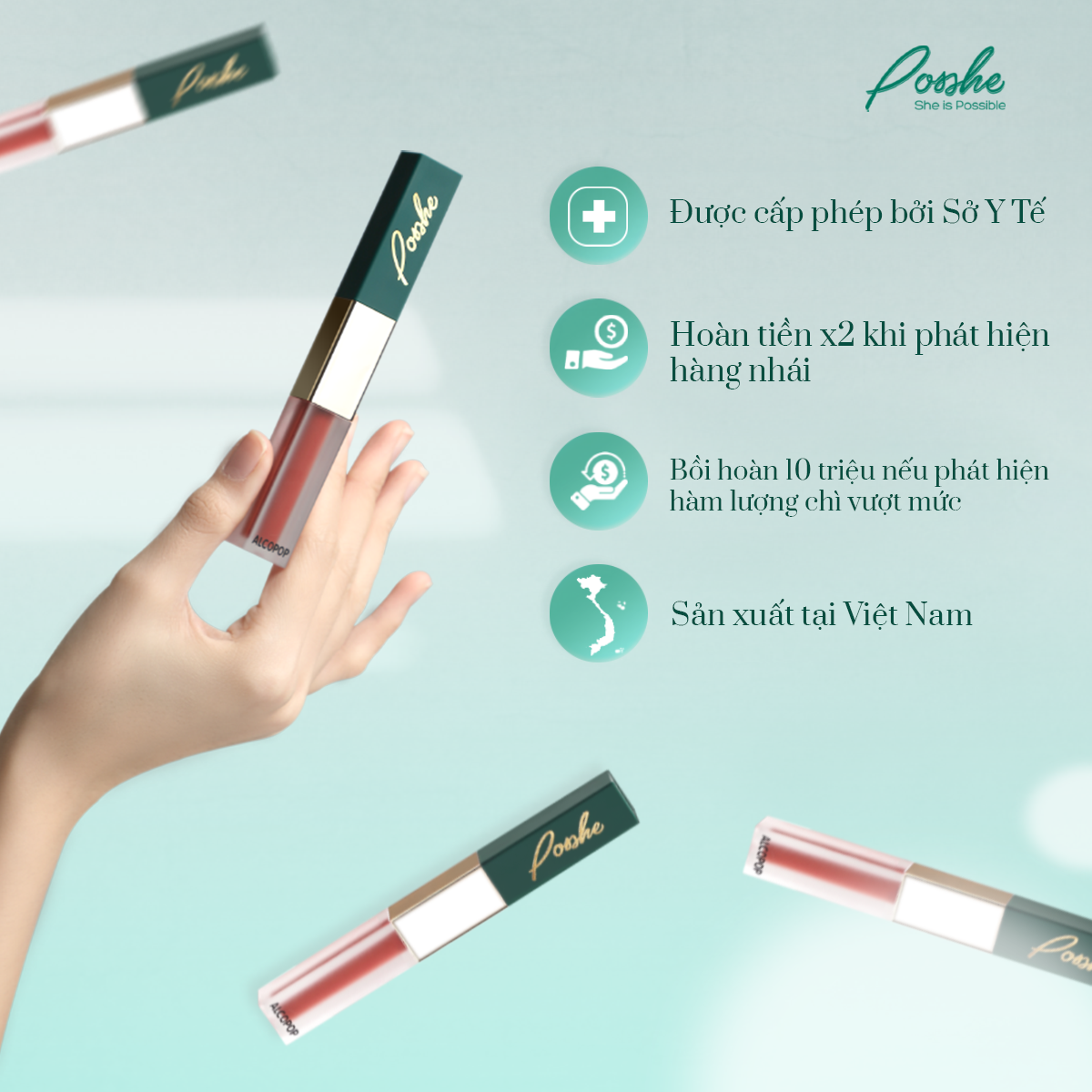 Son Siêu Lì 2 Đầu Posshe - Màu Đỏ Gạch 101