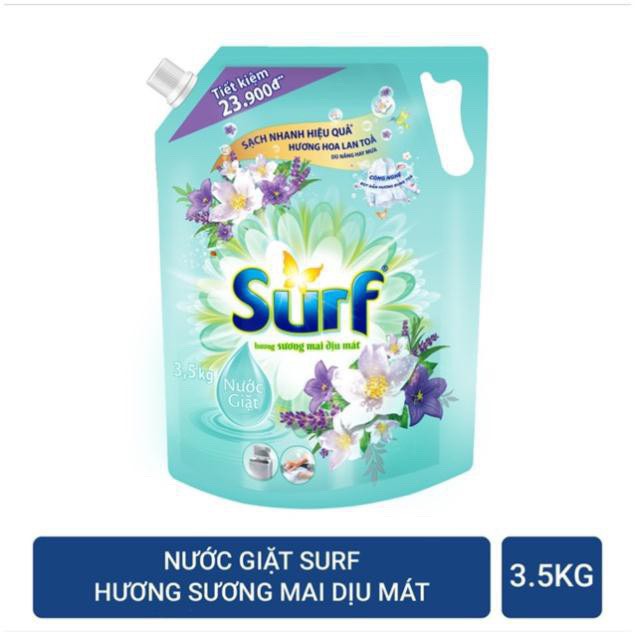 Nước giặt Surf hương cỏ hoa diệu kỳ túi 3.5kg - xanh 3.5L có nắp