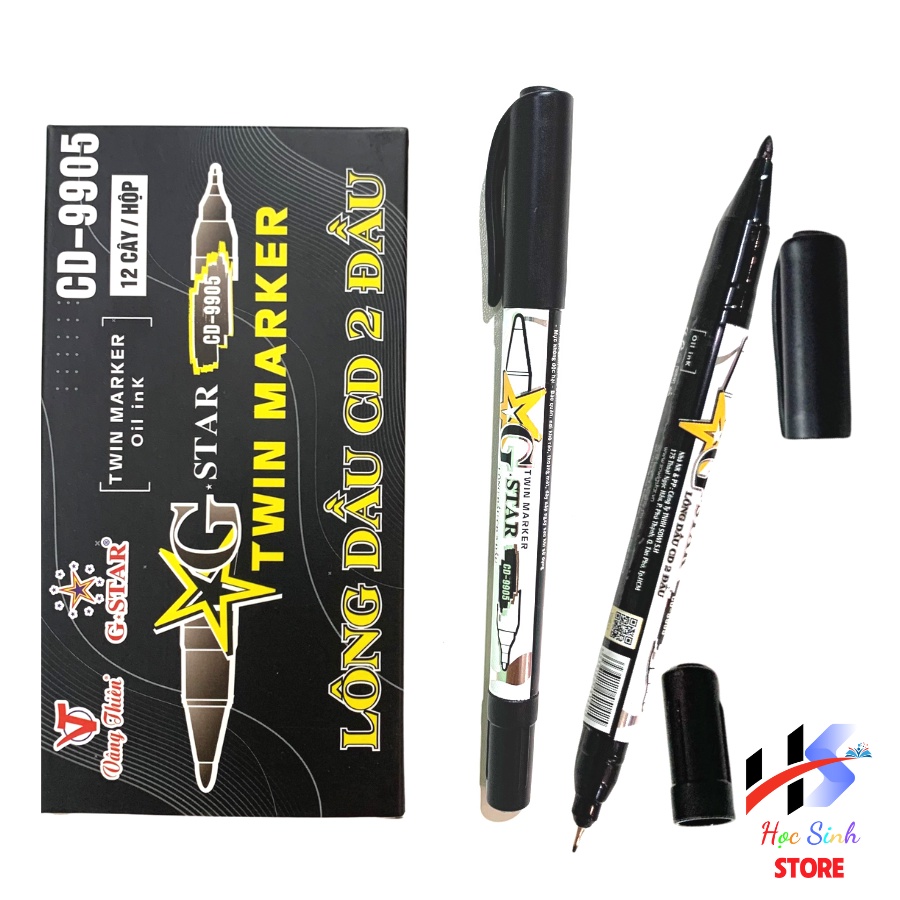 Combo 6/12 Bút Lông Dầu G-Star CD9905 2 Đầu – Mực Bền Màu, Viết Đa Năng (Không Xóa Được) - VPP No.1