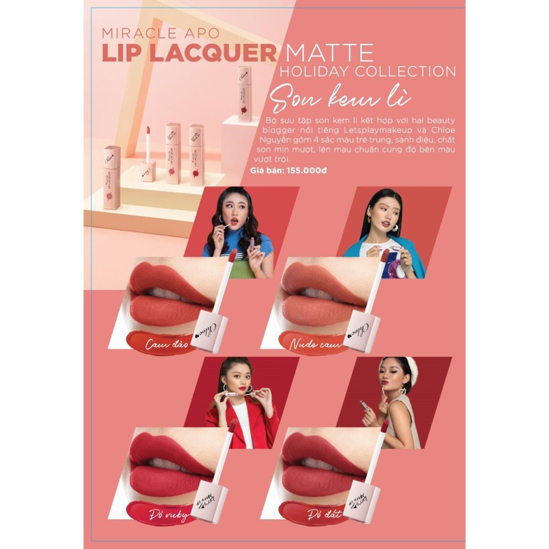 Son kem lì Miracle Apo Lip Lacquer Matte Holiday Collection 3ml Đỏ Ruby