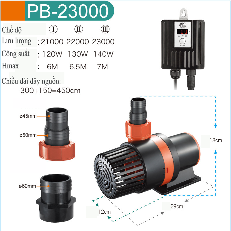 Water pump aquarium periha PB 5000 - 25000 lít/h (Super save electricity, running smoothly, durable, with intelligent control panel)