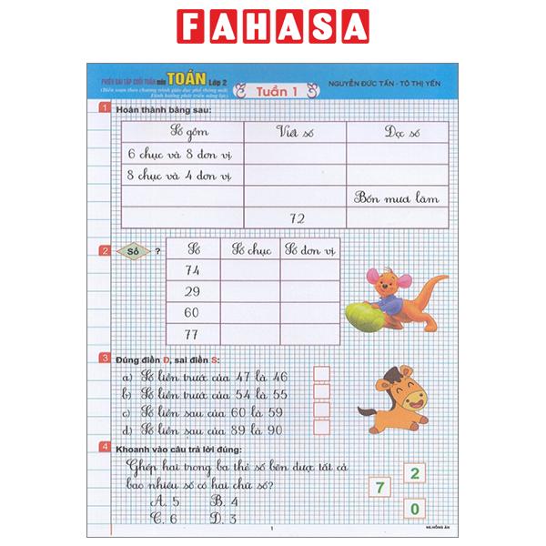 Fahasa - phiếu bài tập cuối tuần môn toán lớp 2