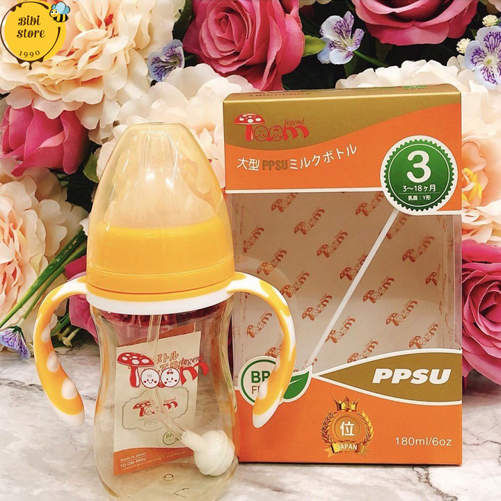 Bình cổ rộng TOOM ( Tặng kèm 01 núm ty + van chống sặc ) có tay cầm 180ml/260ml