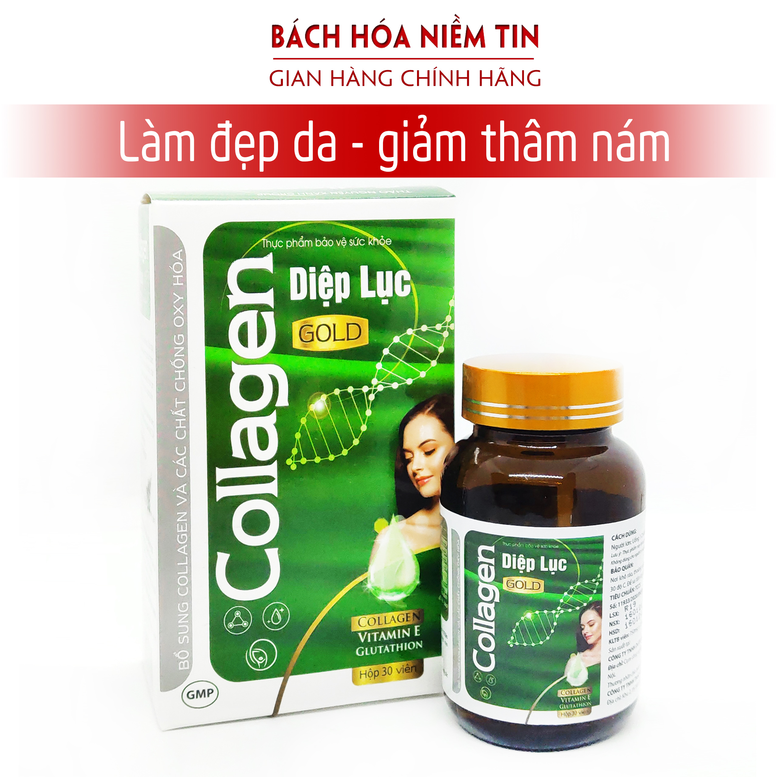 Viên uống làm đẹp da Collagen- Nguyên liệu nhập khẩu từ Nhật Bản - Bổ sung nội tiết tố giúp trẻ hóa da, hết nhăn da sạm da, nám má - Hộp 30 viên chuẩn GMP bộ y tế
