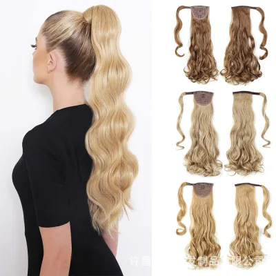 LENNY Wavy Women With Braids Hair Brown Blonde Hairpiece Ponytail Clip Hair Extension Synthetic Hair