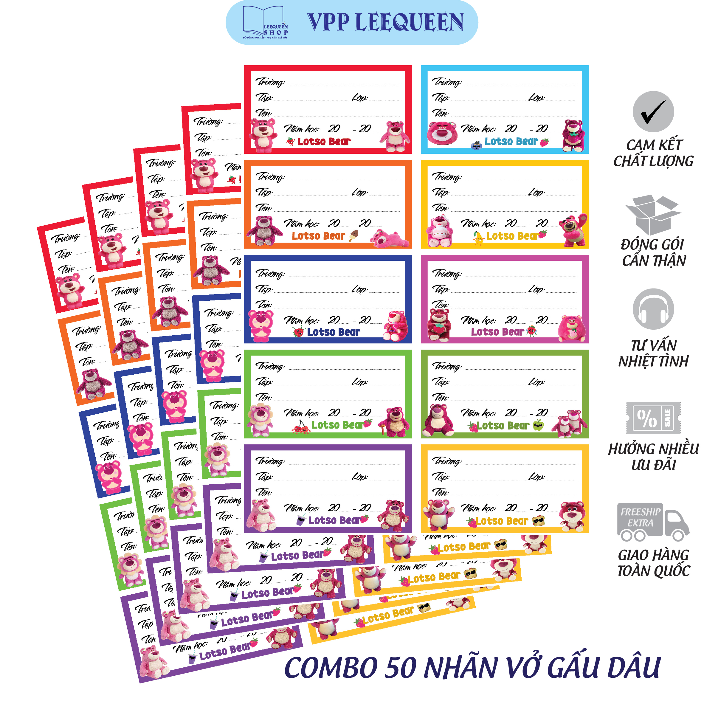 (SỈ ) Combo 50 Nhãn Vở Decal 10 ô ( 5 tờ/ xấp) nhiều mẫu HOTTREND 2025
