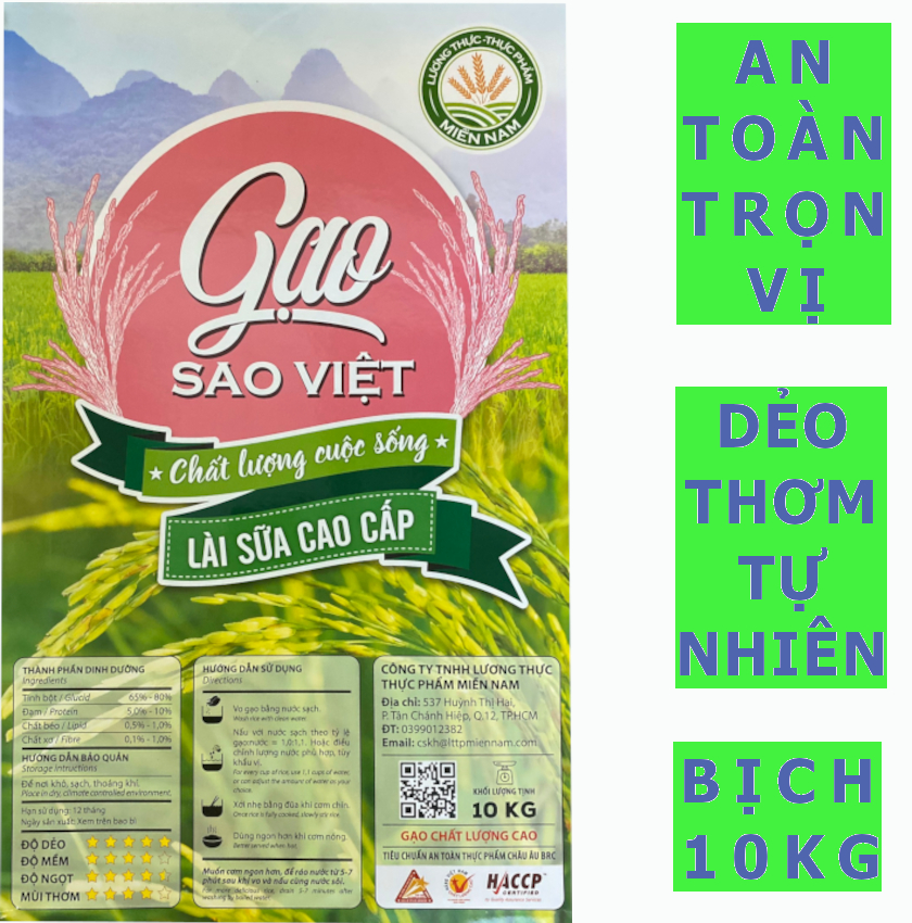 HCMGạo Lài Sữa Cao Cấp Bịch 10kg - Gạo Sao Việt - Gạo Dẻo và Thơm