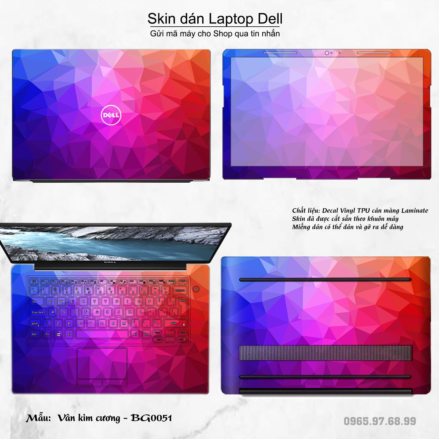 Decal Skin dán Laptop Dell mẫu Vân kim cương (inbox mã máy cho shop)