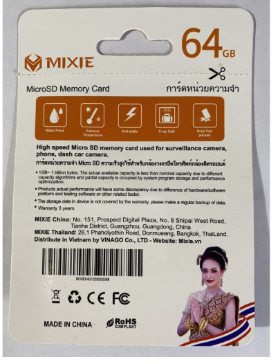 THẺ NHỚ MIXIE 64GB MICRO TF TỐC ĐỘ 95MB/S GHI 70M/S