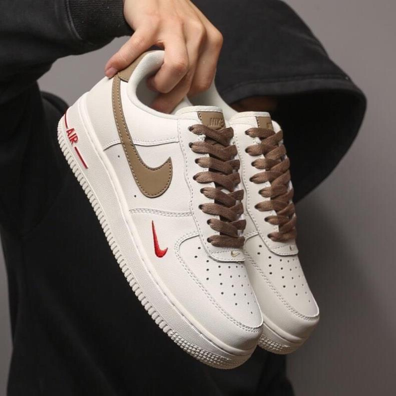 Giày thể thao NIKE AF1 Vệt Nâu, Giày air force 1 low premium white brown bản đẹp 2022 Full box bill tặng kèm dây
