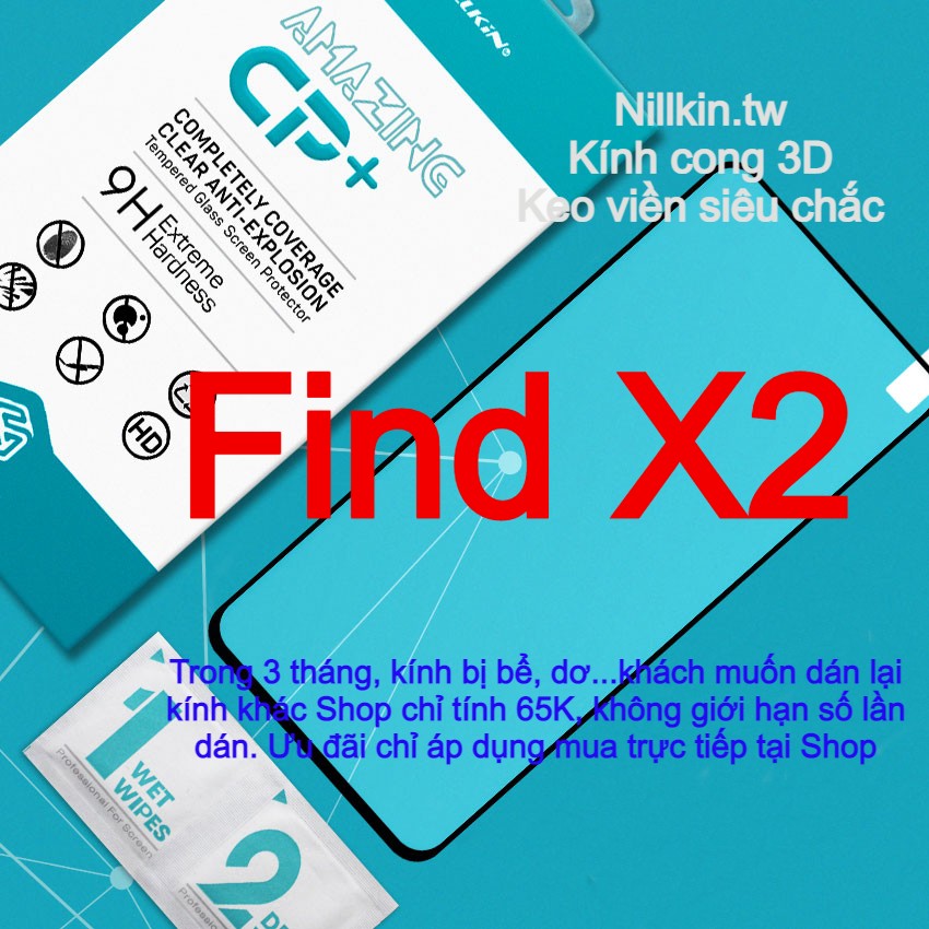 Miếng kính cường lực cho Oppo Find X2 hiệu Nillkin.tw keo viền cong 3D theo màn hình