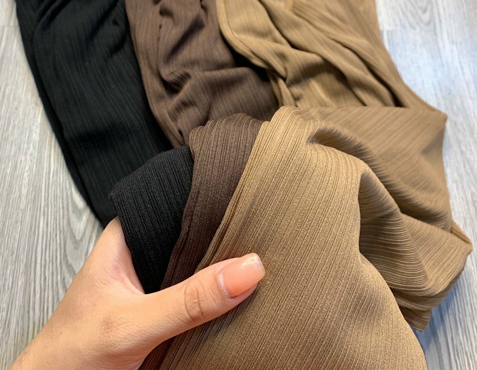 Quần baggy nữ chất gân tăm cạp chun co giãn