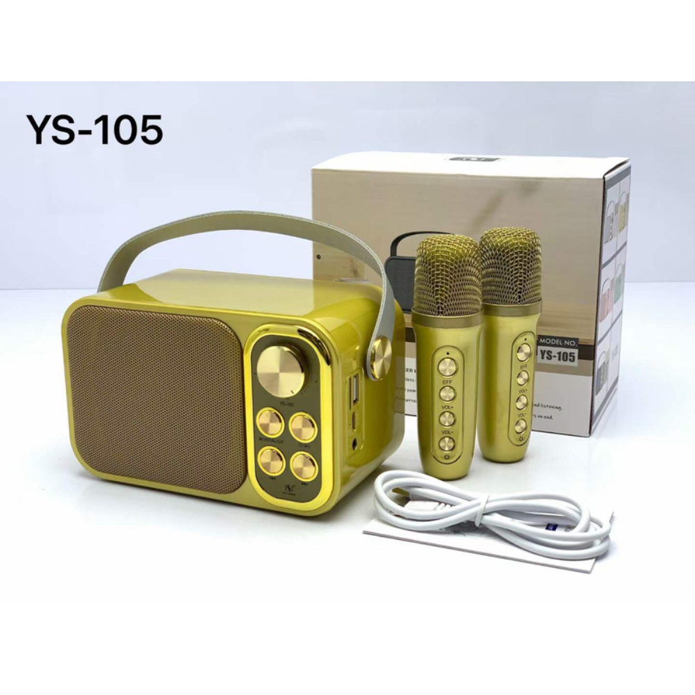 Ys-105 karaoke speaker with 2 microphone-great sound-memory card slot-selected color type-C charger-compact design with hanging cord