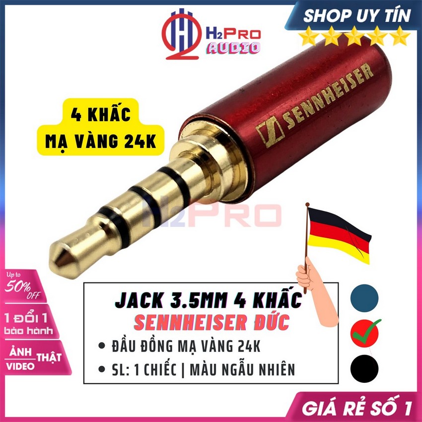 Jack 3.5mm 3ly 4 khấc sennheiser đức đầu đồng mạ vàng 24k, jack rắc audio stereo 3.5 mm cao cấp-h2pro audio
